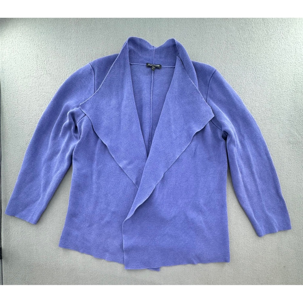 Eileen Fisher Y2K Cardigan XL Silk Cotton Open Front Knit Coastal Grandmother